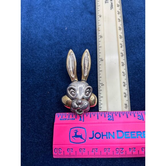 Silver & Gold-Plated Bunny Rabbit Brooch Pendant signed mj - Picture 5 of 5